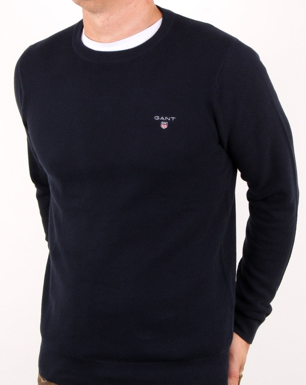 Gant Pique Crew Neck Jumper Evening Blue