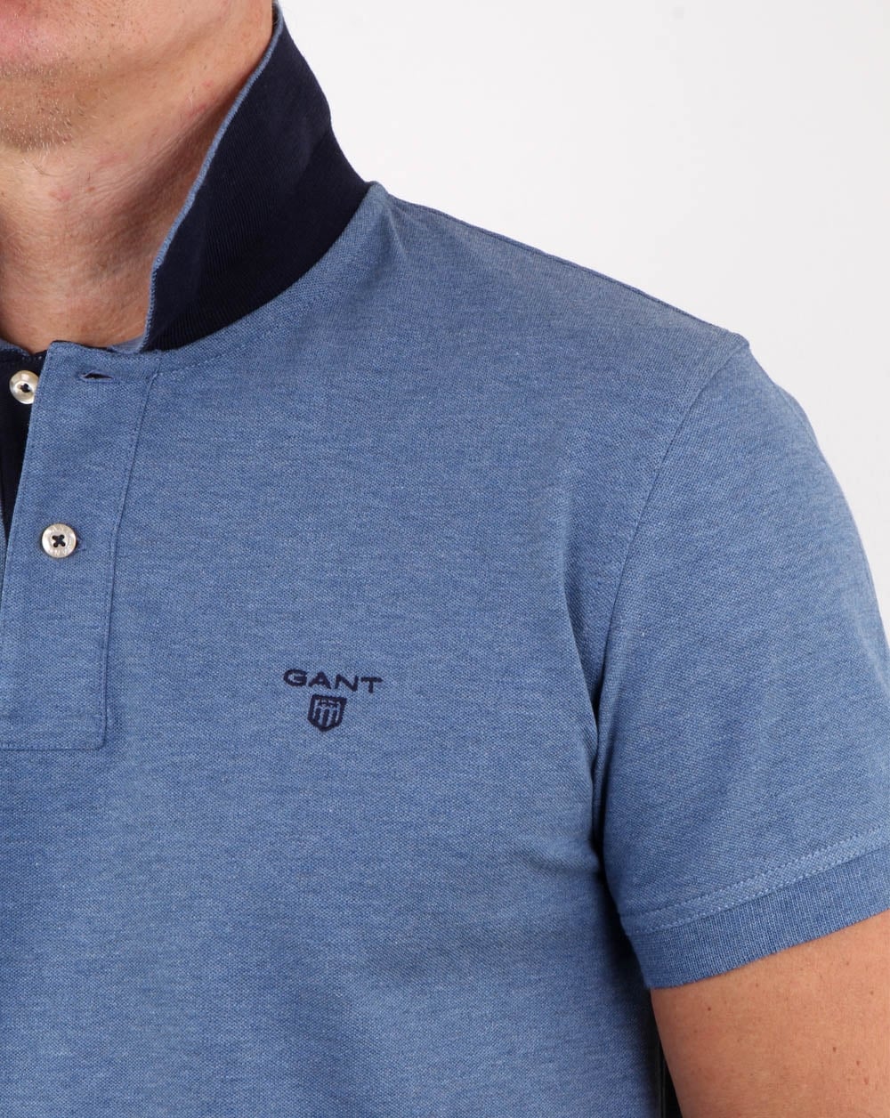 Gant Contrast Collar Polo Shirt Denim Blue