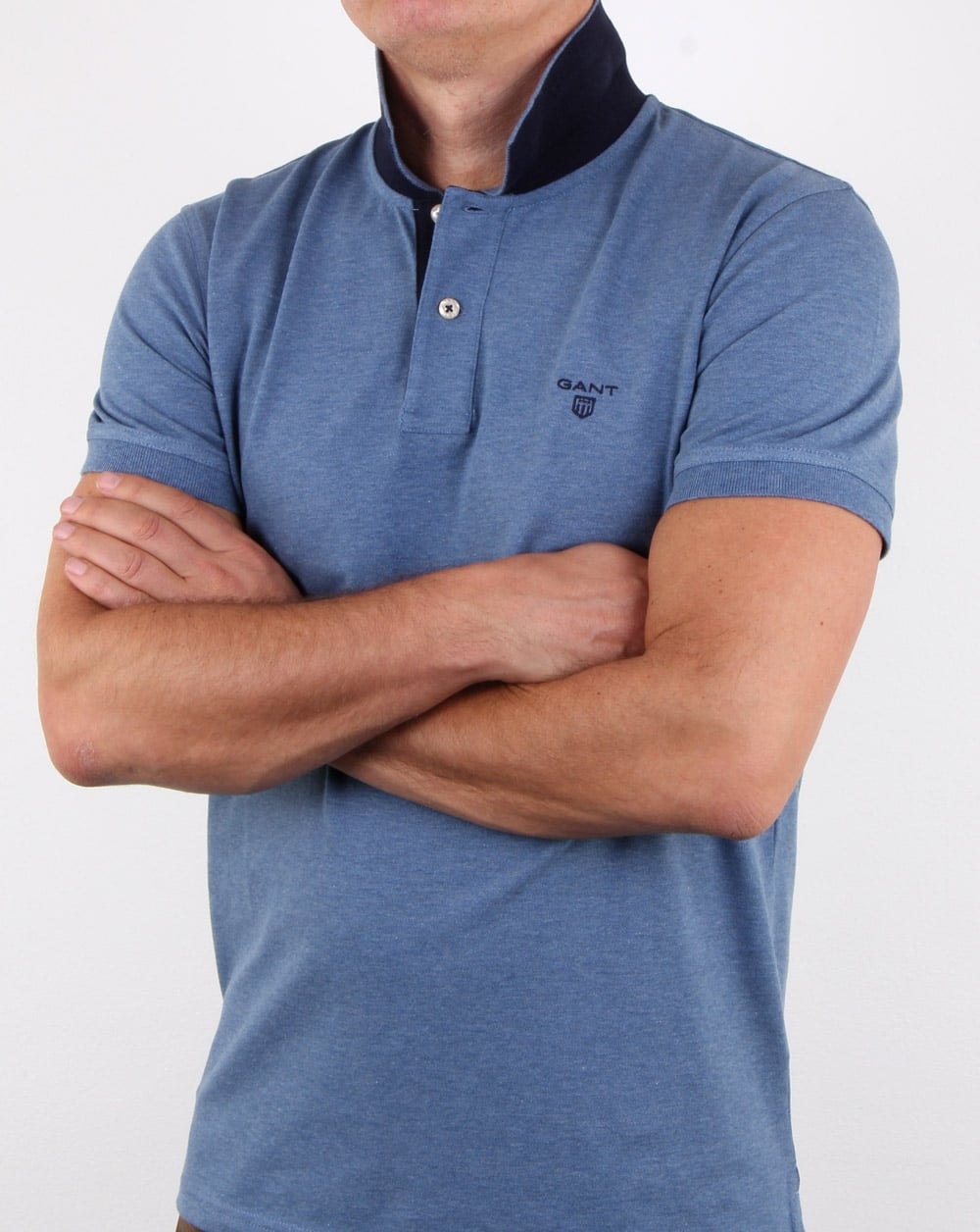Gant Contrast Collar Polo Shirt Denim Blue