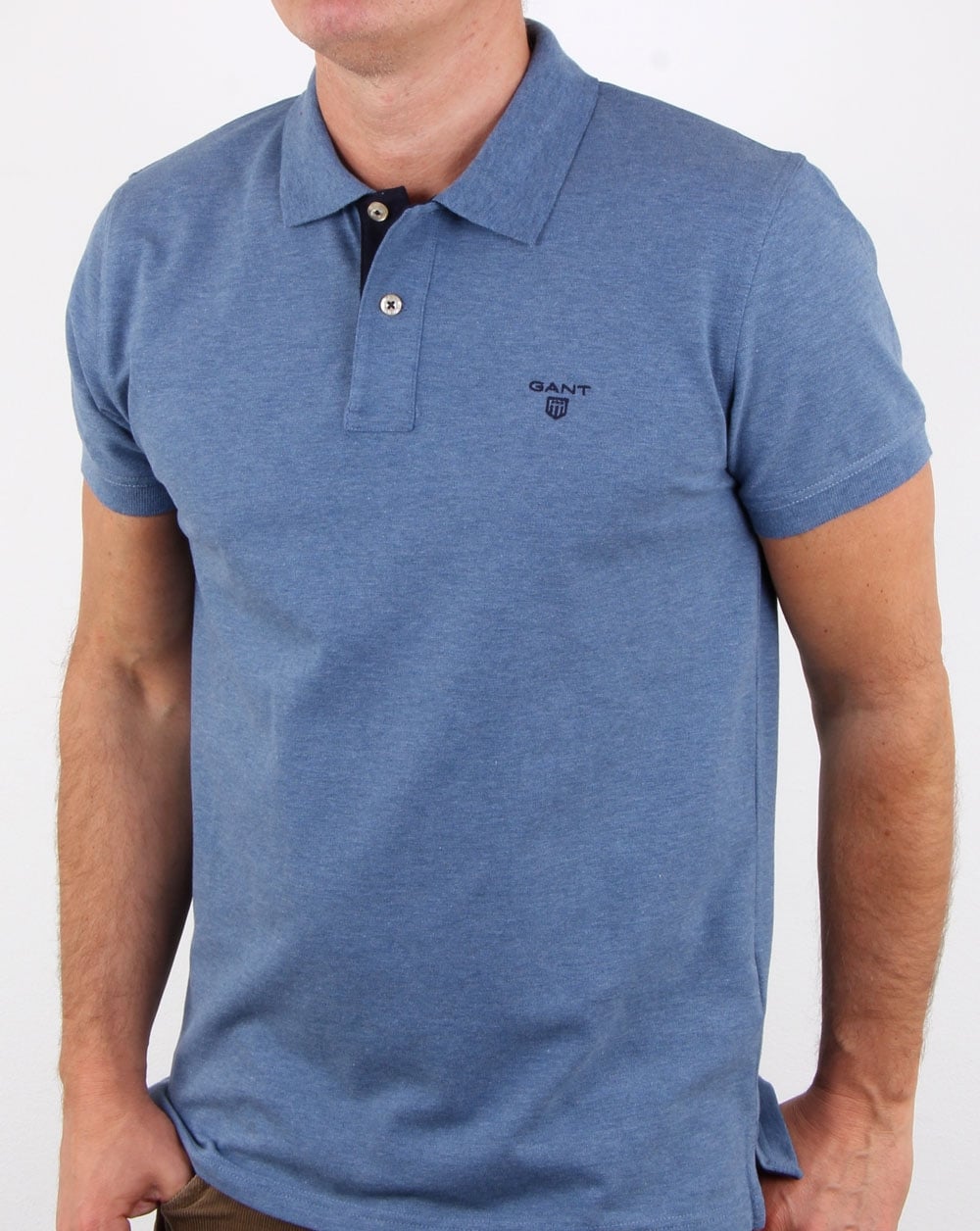 Gant Contrast Collar Polo Shirt Denim Blue