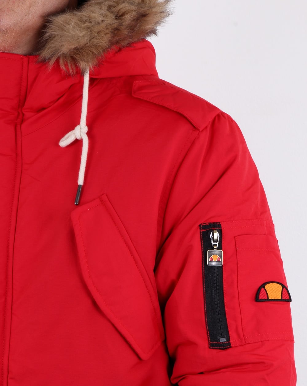 Ellesse Fur Lined hooded Parka Red