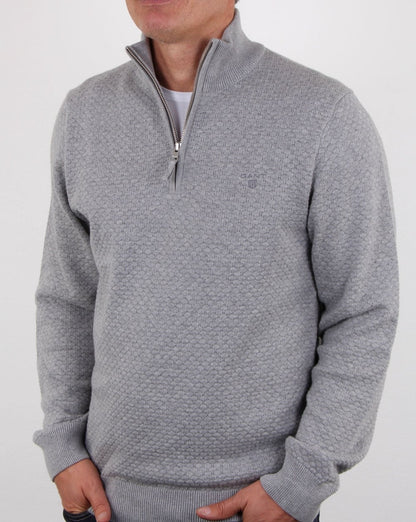 Gant Detail Texture Quarter Zip Grey Marl