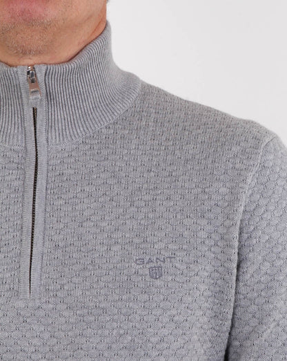 Gant Detail Texture Quarter Zip Grey Marl