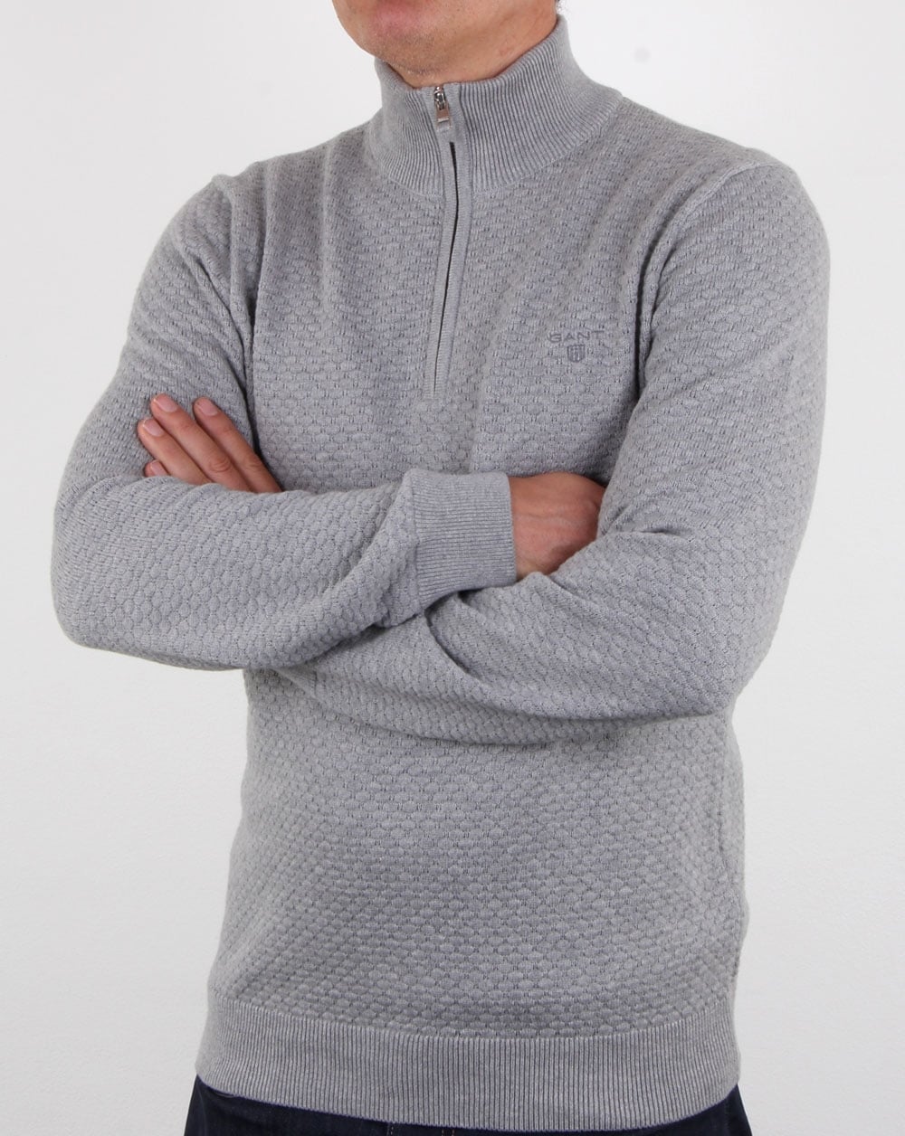 Gant Detail Texture Quarter Zip Grey Marl