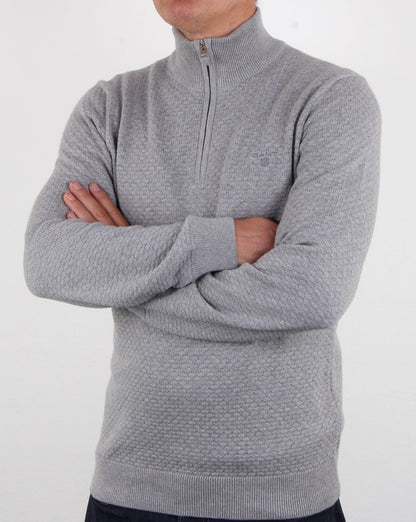 Gant Detail Texture Quarter Zip Grey Marl