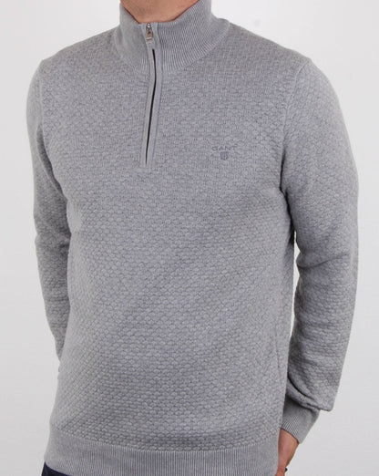 Gant Detail Texture Quarter Zip Grey Marl