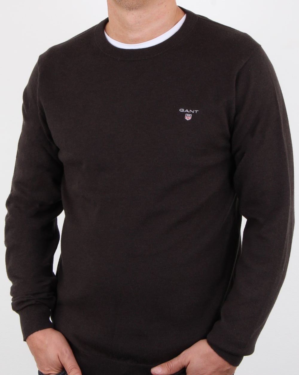Gant Cotton Wool Crew Jumper Dark Brown Melange