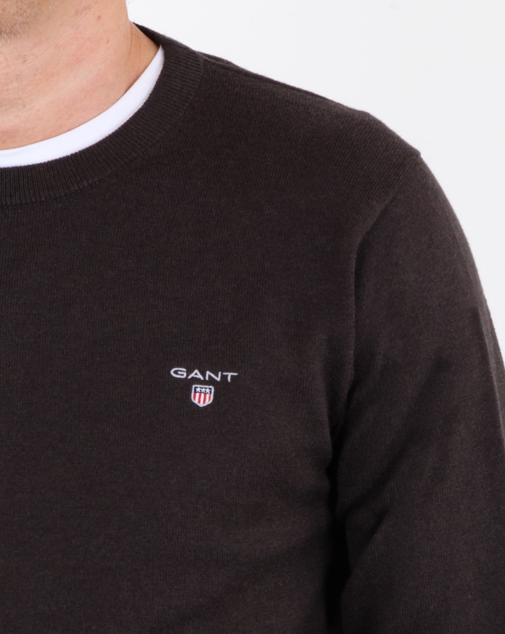 Gant Cotton Wool Crew Jumper Dark Brown Melange
