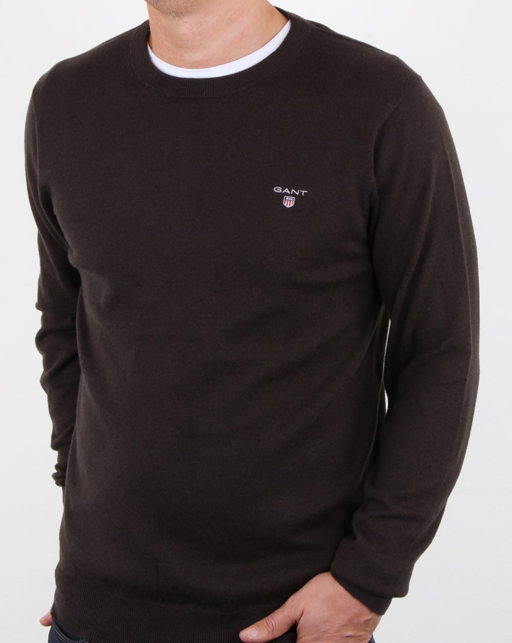 Gant Cotton Wool Crew Jumper Dark Brown Melange