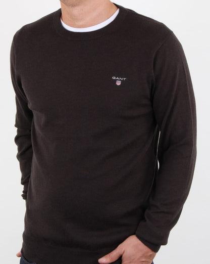 Gant Cotton Wool Crew Jumper Dark Brown Melange