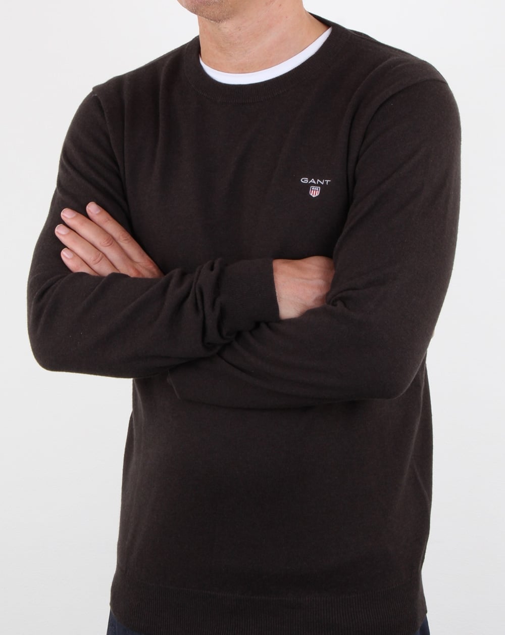 Gant Cotton Wool Crew Jumper Dark Brown Melange