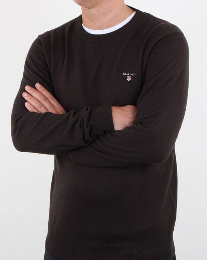 Gant Cotton Wool Crew Jumper Dark Brown Melange