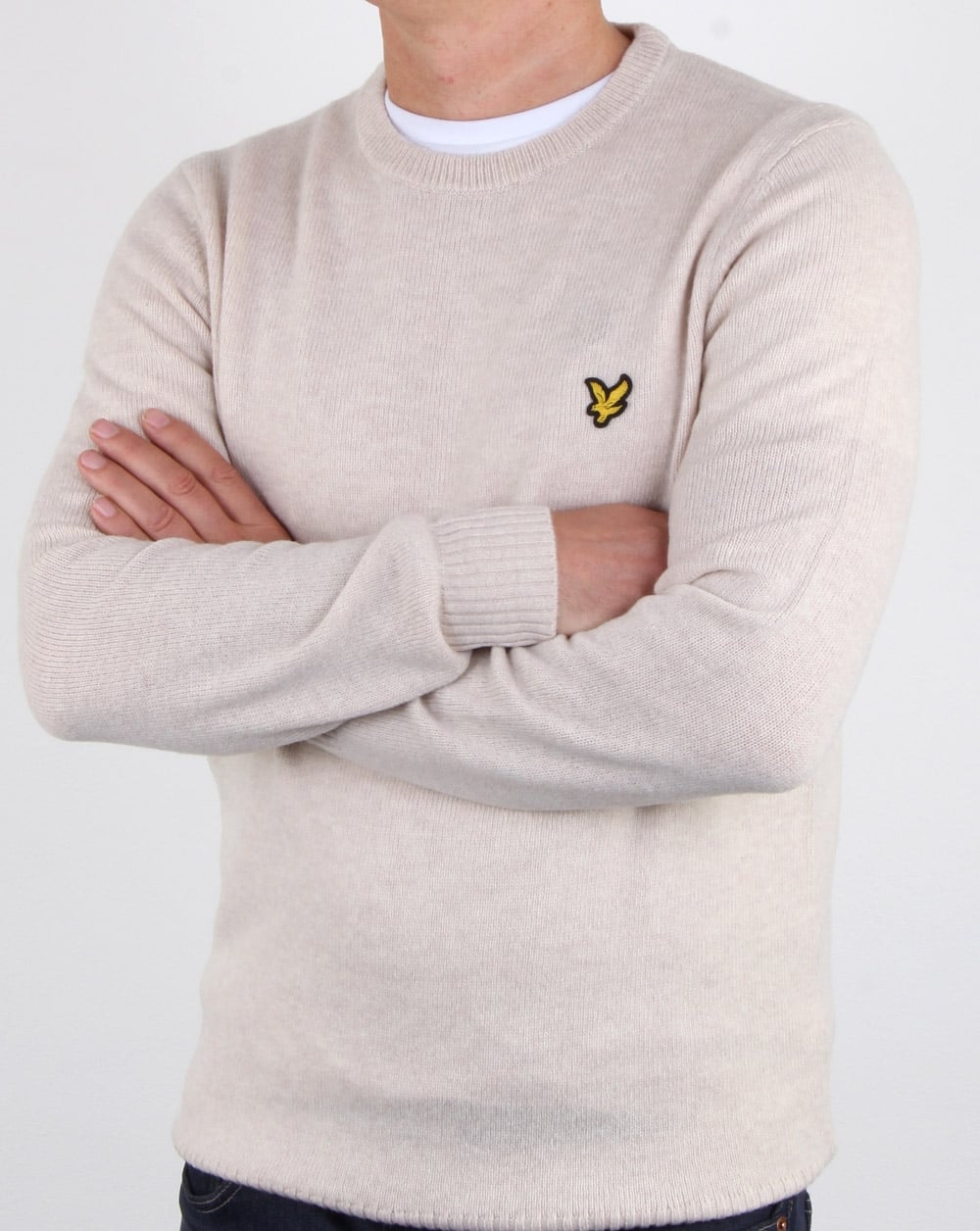 Lyle And Scott Crew Neck Lambswool Blend Jumper Sandy Marl