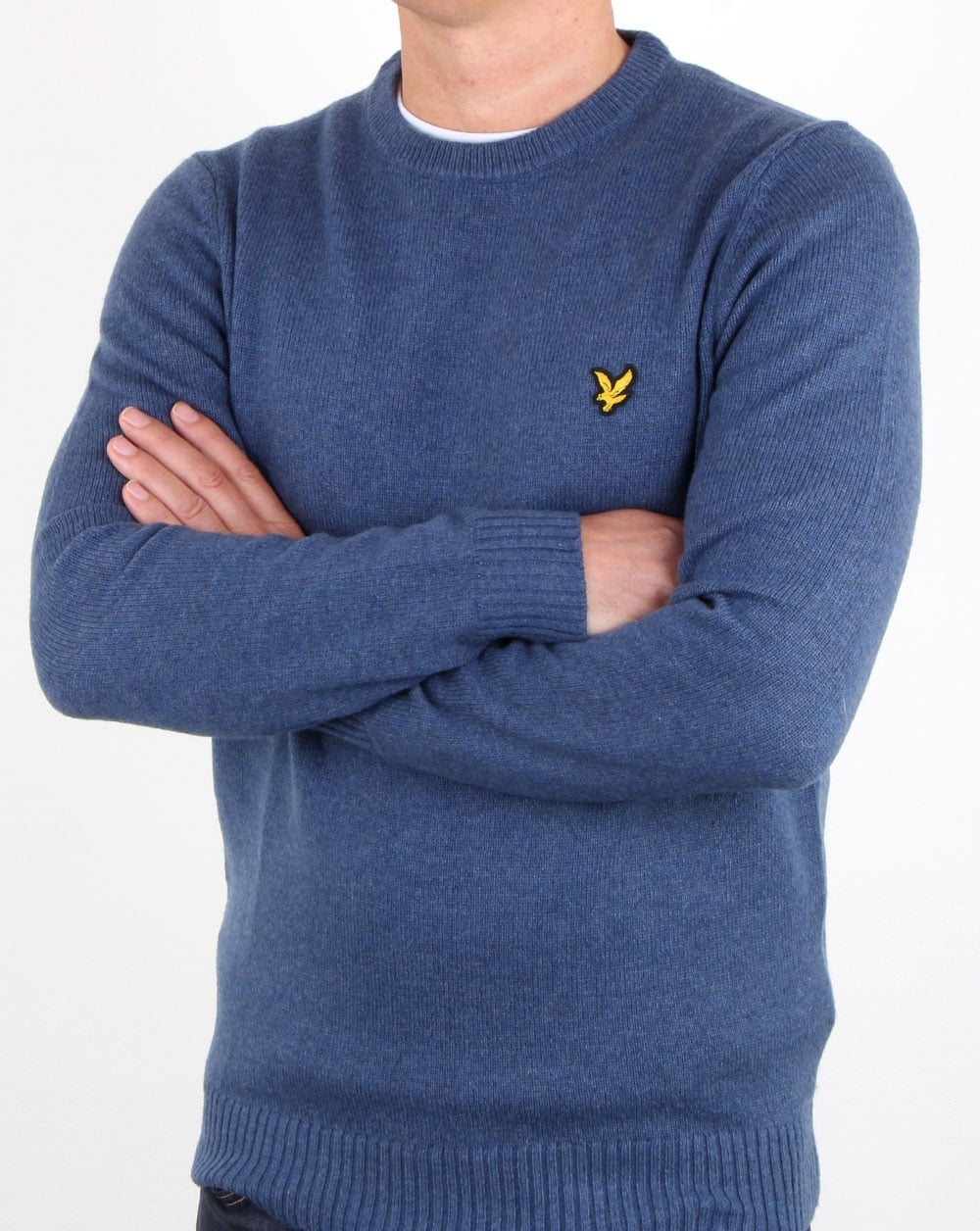 Lyle And Scott Crew Neck Lambswool Blend Jumper Mist Blue Marl