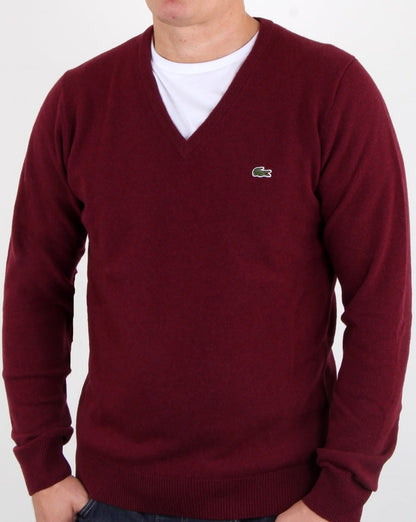 Lacoste Wool V Neck Jumper Burgundy