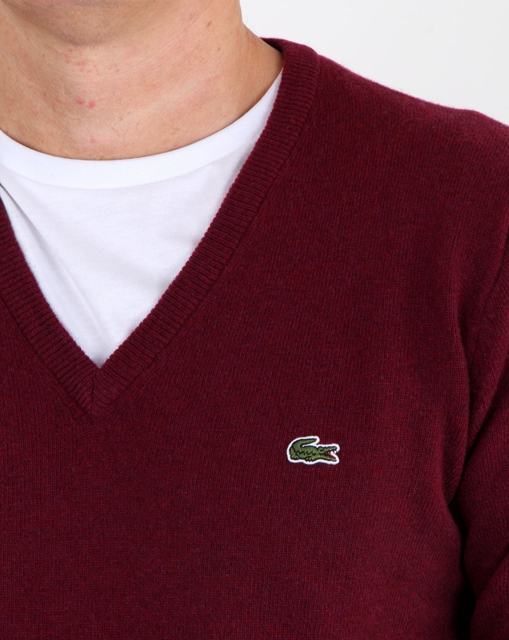 Lacoste Wool V Neck Jumper Burgundy