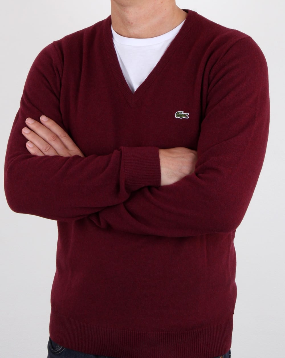 Lacoste Wool V Neck Jumper Burgundy