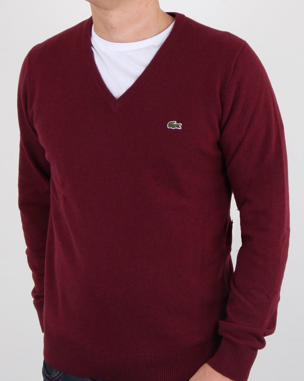 Lacoste Wool V Neck Jumper Burgundy