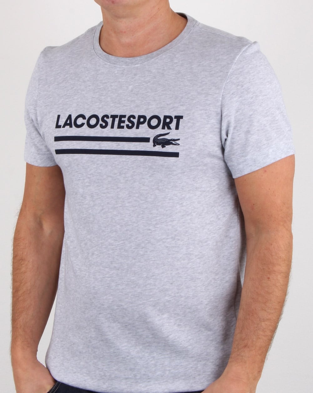 Lacoste Sport Logo T Shirt Silver Chine/navy