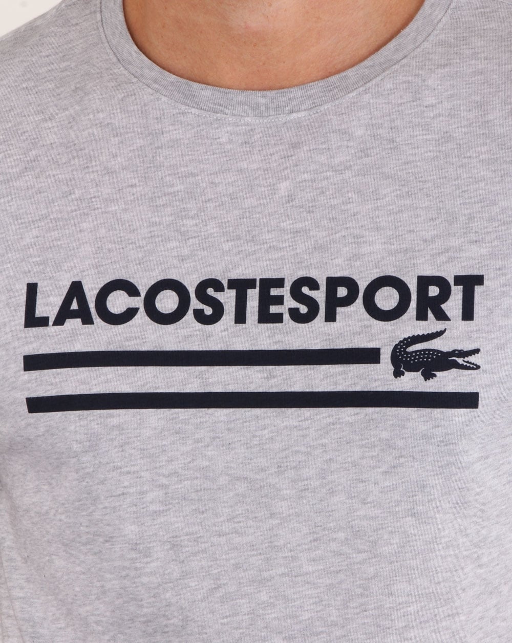 Lacoste Sport Logo T Shirt Silver Chine/navy