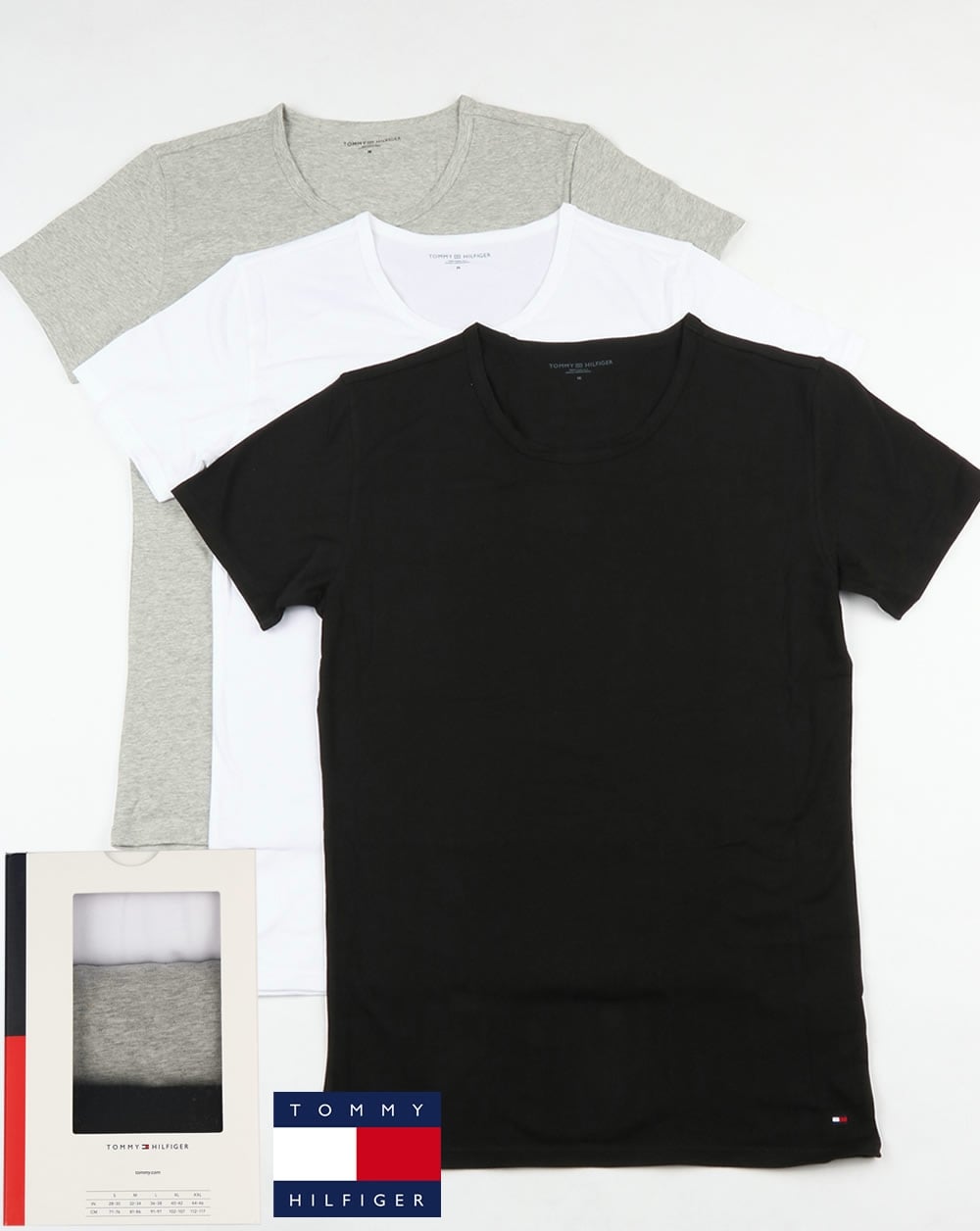 Tommy Hilfiger Premium Essentials 3 Pack T Shirts Black/White/Grey