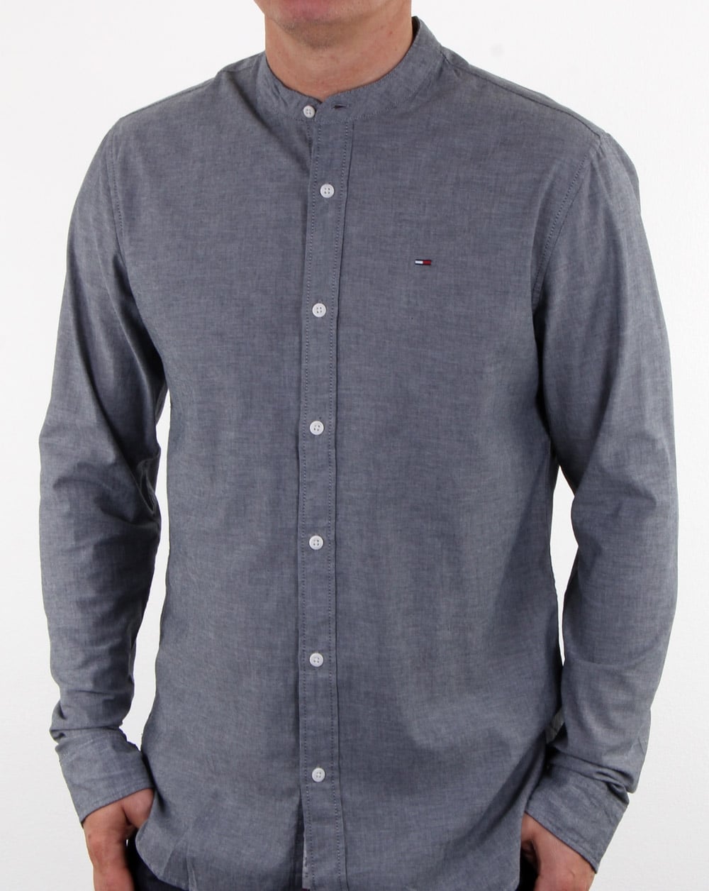 Tommy Hilfiger Grandad Collar Shirt Dark Indigo