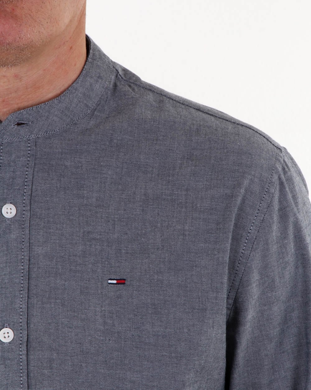 Tommy Hilfiger Grandad Collar Shirt Dark Indigo