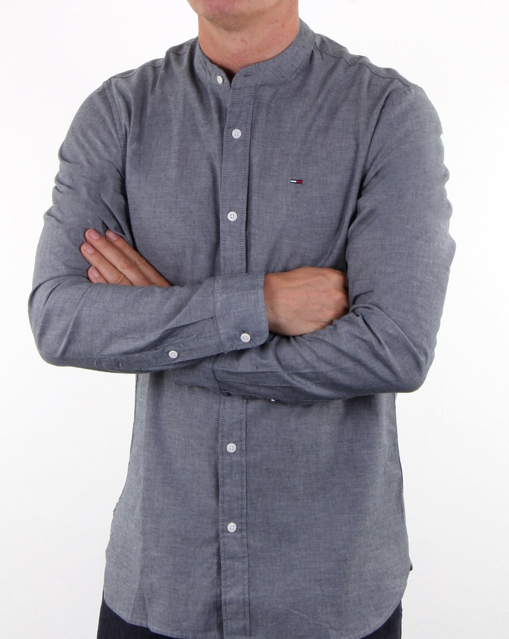 Tommy Hilfiger Grandad Collar Shirt Dark Indigo