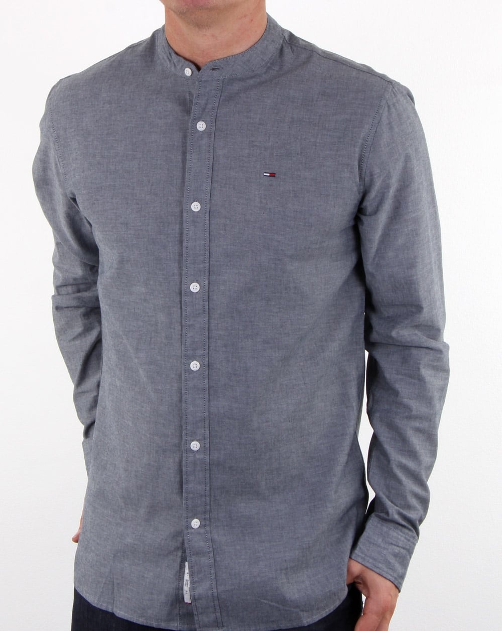Tommy Hilfiger Grandad Collar Shirt Dark Indigo