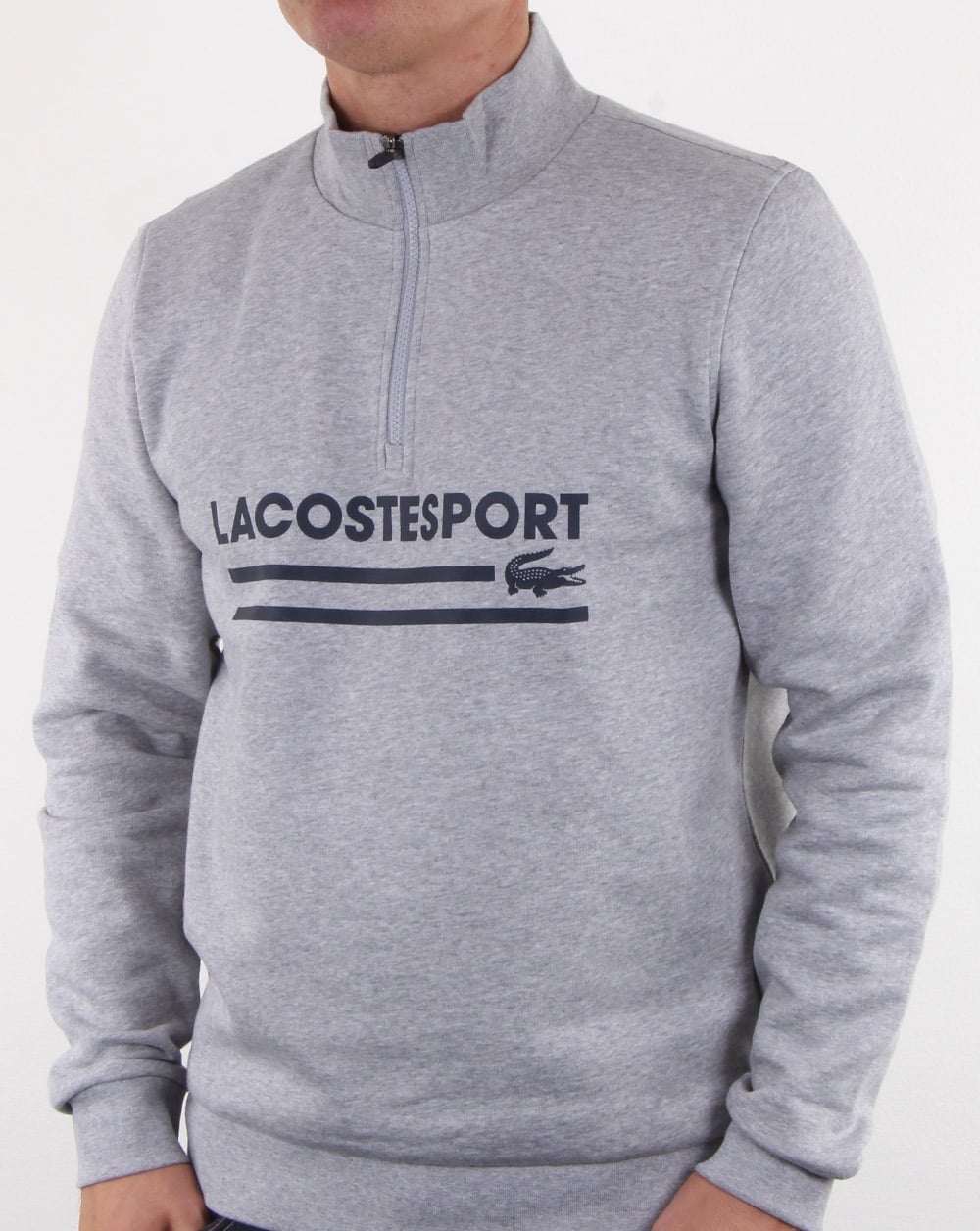 Lacoste Logo Half Zip Sweat Silver Chine/navy