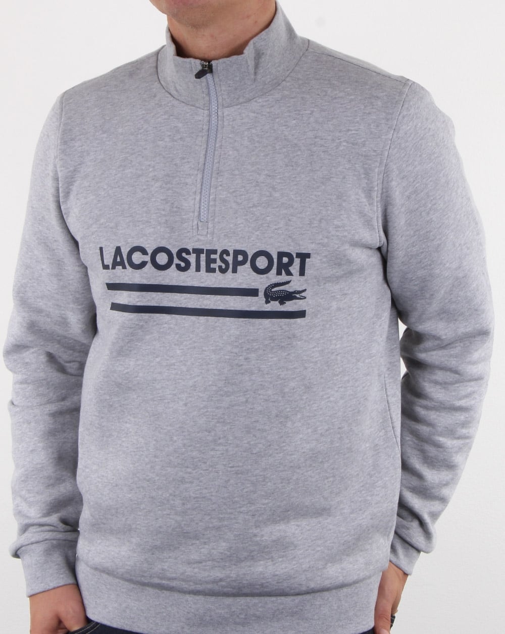 Lacoste Logo Half Zip Sweat Silver Chine/navy