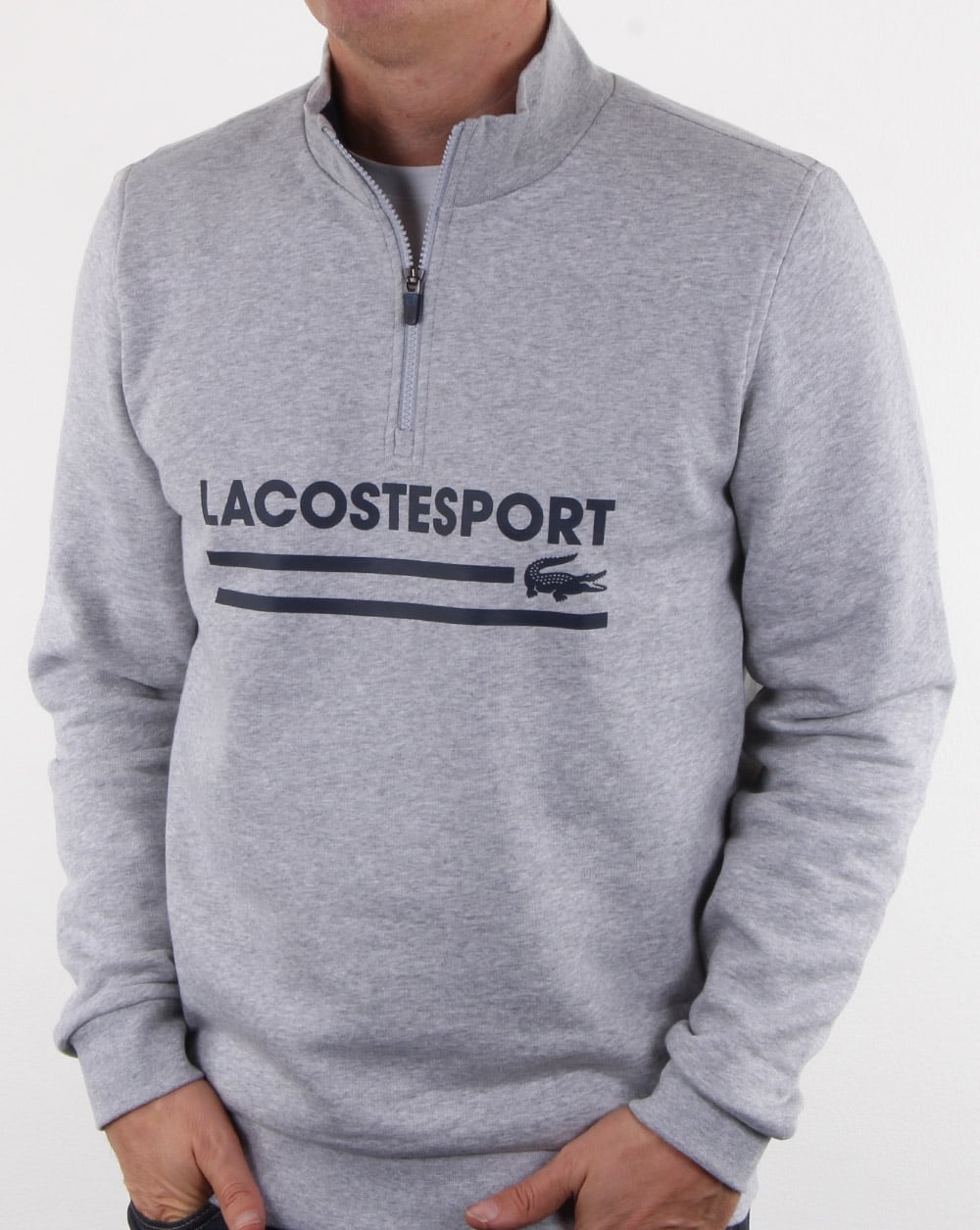 Lacoste Logo Half Zip Sweat Silver Chine/navy