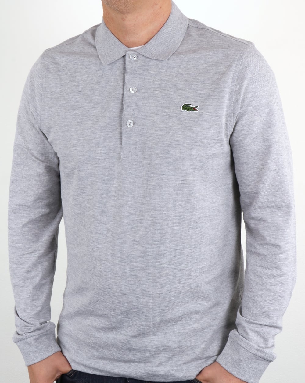 Lacoste Long Sleeve Polo Shirt Silver Chine