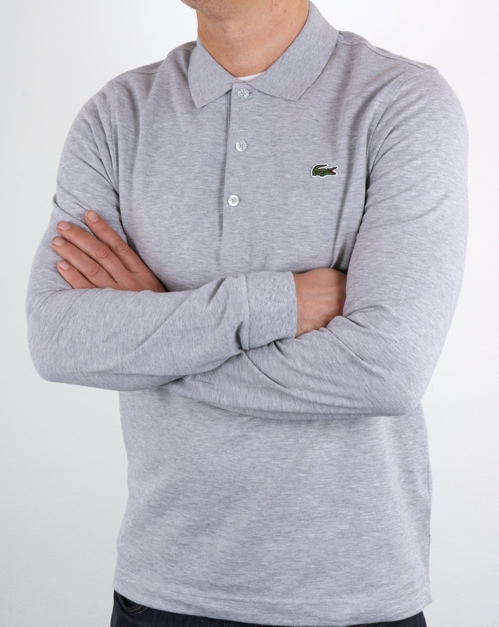 Lacoste Long Sleeve Polo Shirt Silver Chine