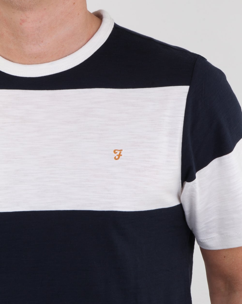 Farah Bold Stripe T Shirt White Navy