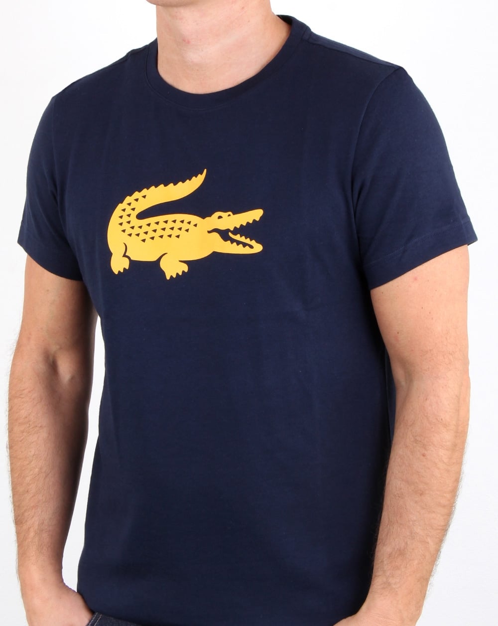 Lacoste Croc Print T Shirt Navy/Yellow