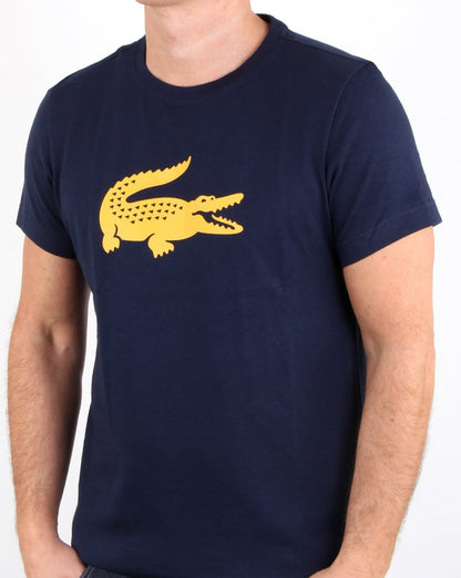 Lacoste Croc Print T Shirt Navy/Yellow