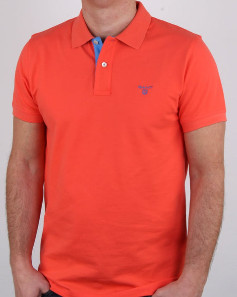 Gant Contrast Collar Polo Shirt Strong Coral
