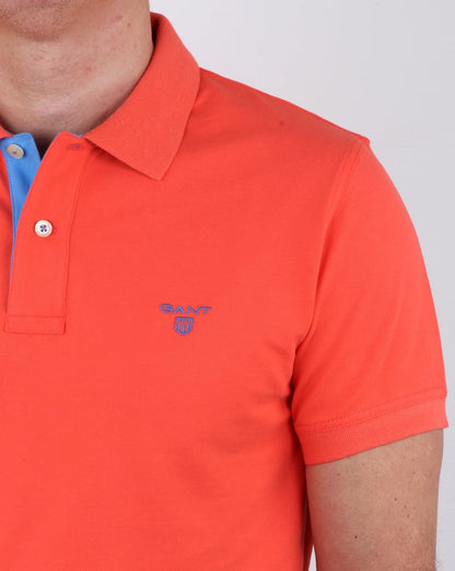 Gant Contrast Collar Polo Shirt Strong Coral