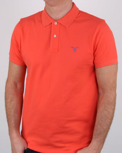 Gant Contrast Collar Polo Shirt Strong Coral