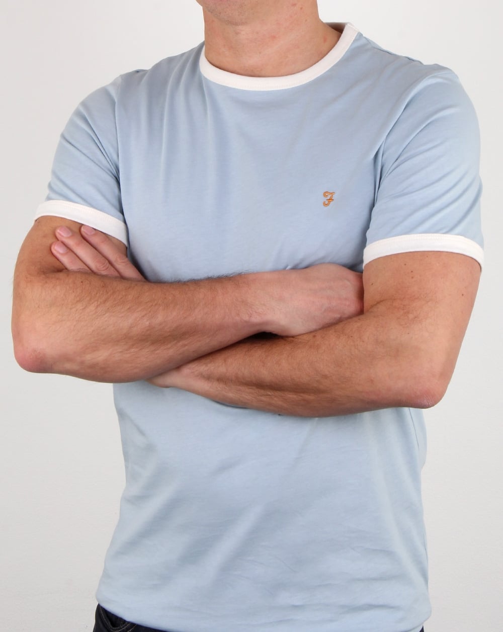Farah Groves Ringer T Shirt Lake Blue