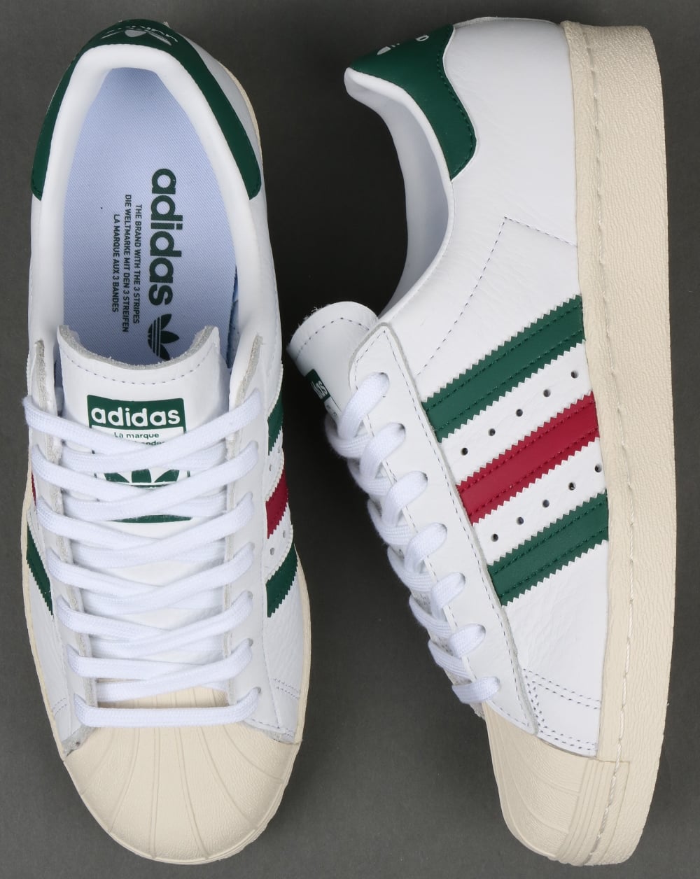 adidas gazelle silver green womens Adidas Superstar 80s Trainers White/Green/Ruby – 80's Casual Classics