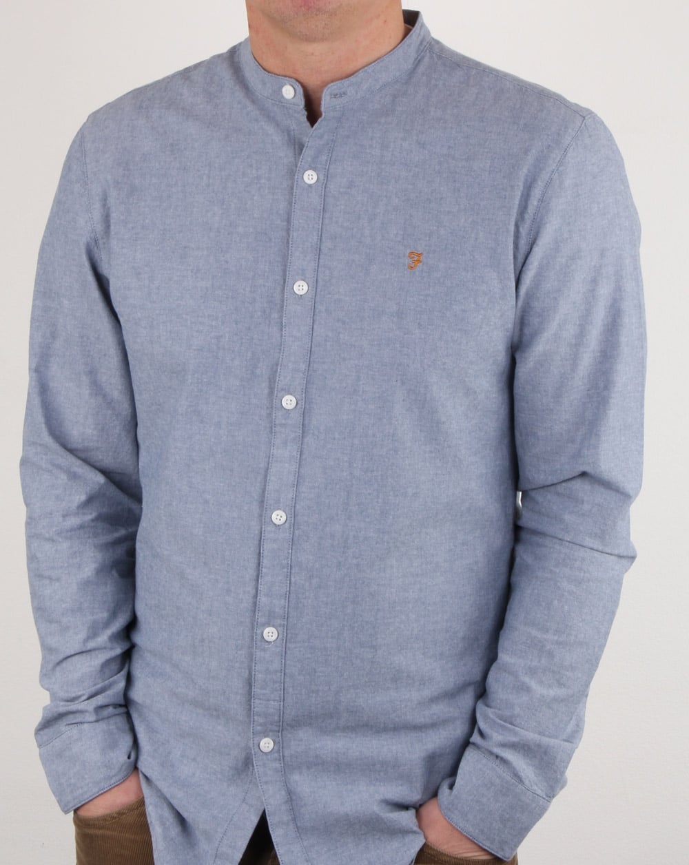 Farah Chramer Grandad Shirt Blue Marl
