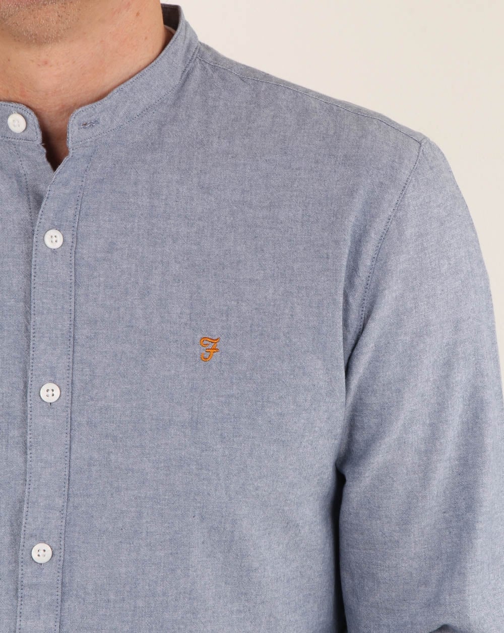 Farah Chramer Grandad Shirt Blue Marl
