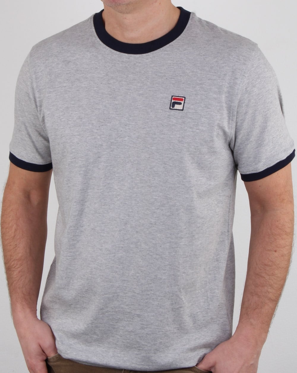Fila Vintage Ringer T Shirt Light Grey Marl/navy