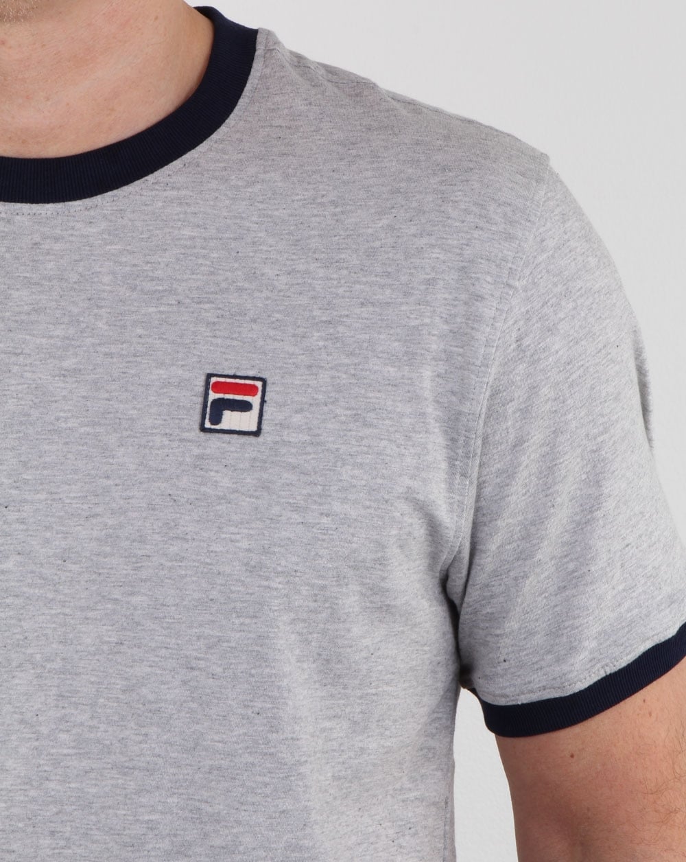 Fila Vintage Ringer T Shirt Light Grey Marl/navy