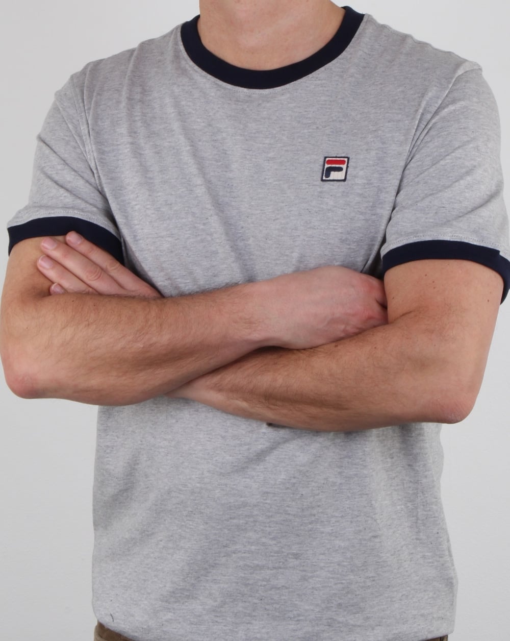 Fila Vintage Ringer T Shirt Light Grey Marl/navy