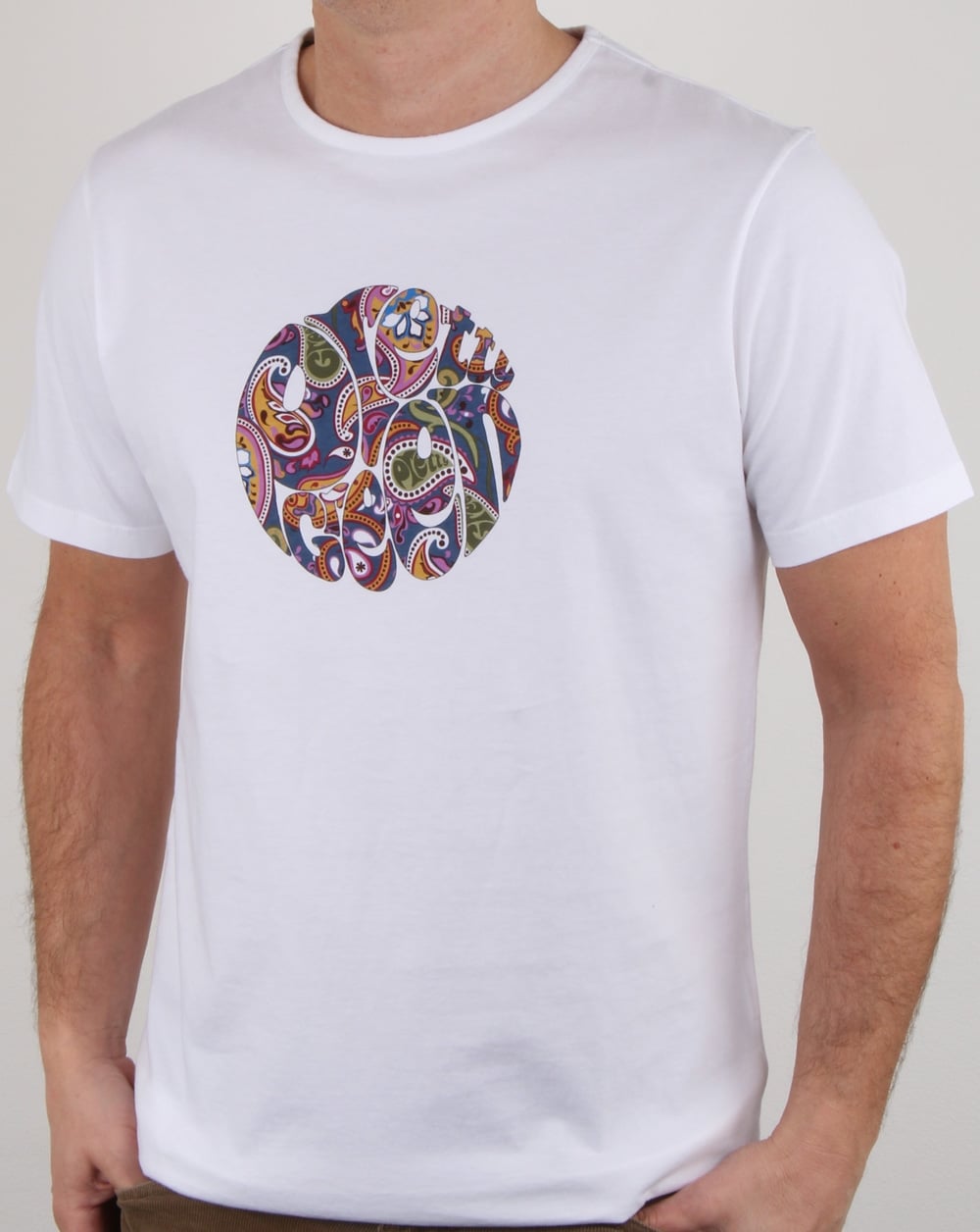 Pretty Green Thornley Paisley Logo T Shirt White Vintage