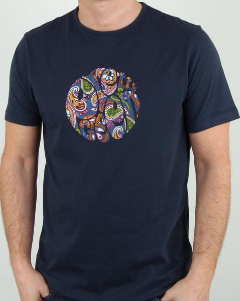 Pretty Green Paisley Logo T Shirt Navy