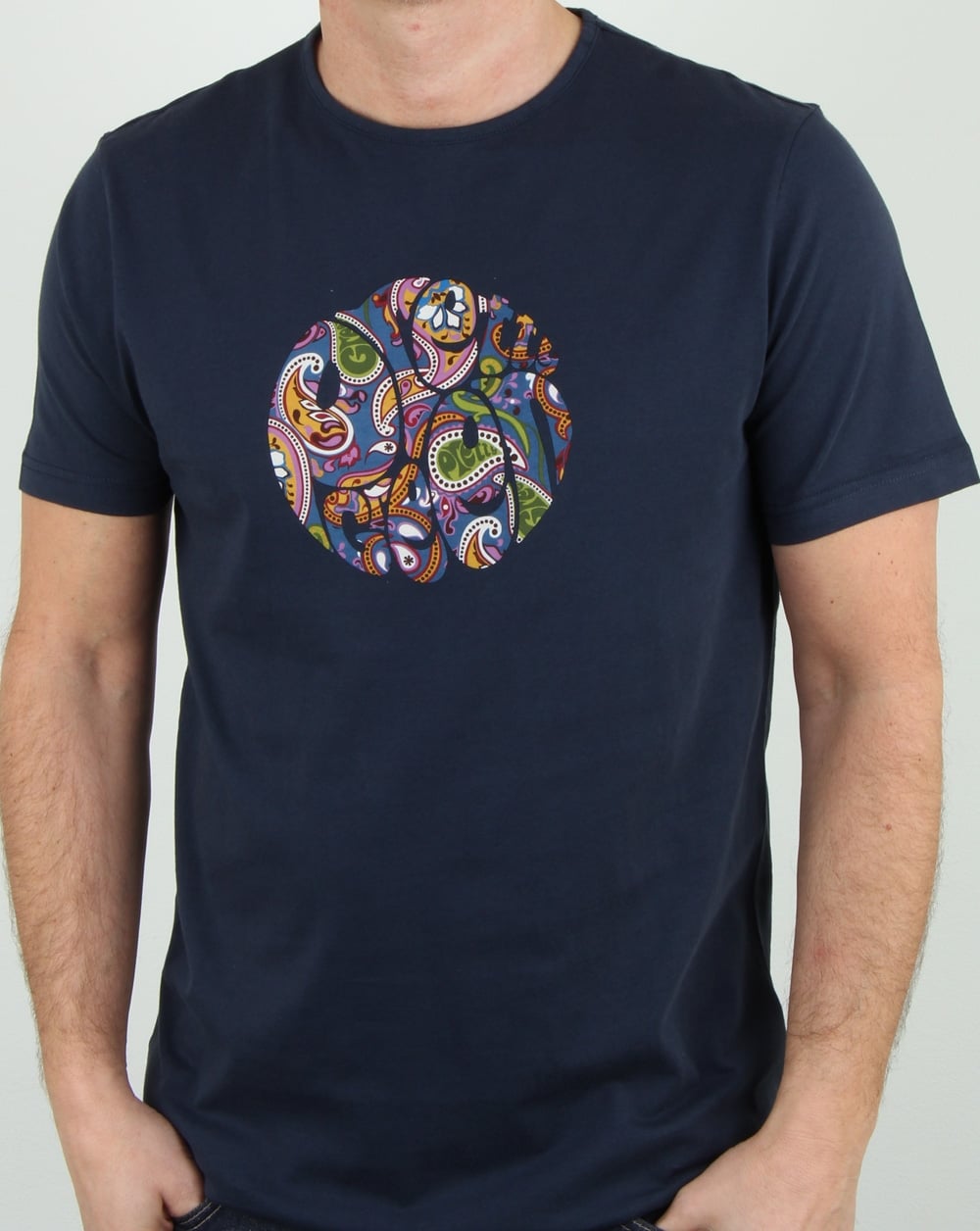 Pretty Green Paisley Logo T Shirt Navy